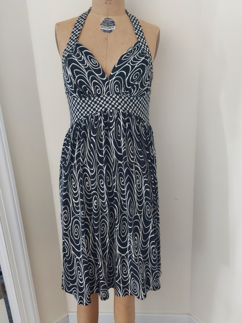 London Times Black and White Halter Midi Dress